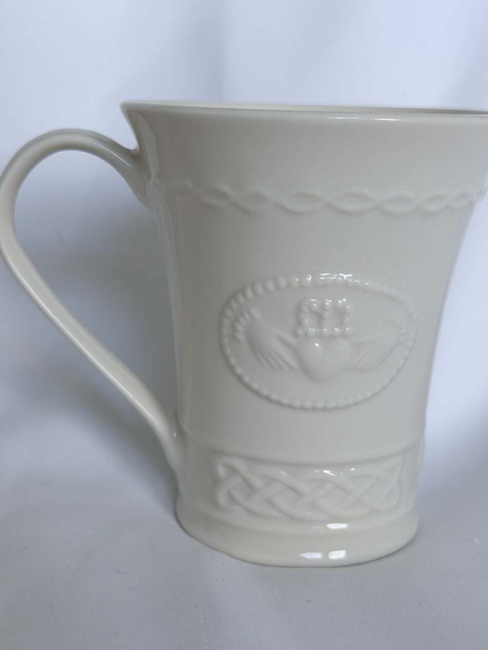 Belleek Claddagh Ivory Embossed Porcelain Coffee Mug
